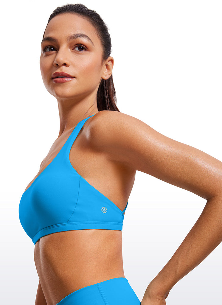 CRZ YOGA Women's Yoga Train Light Support Nakedfeel Strappy Bra Madagascar Blue