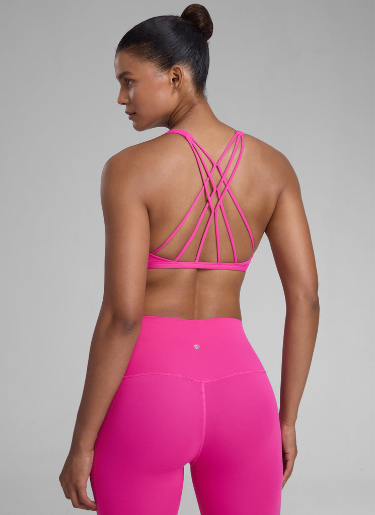 CRZ YOGA Women's Yoga Train Light Support Nakedfeel Strappy Bra Hibiscus Purple