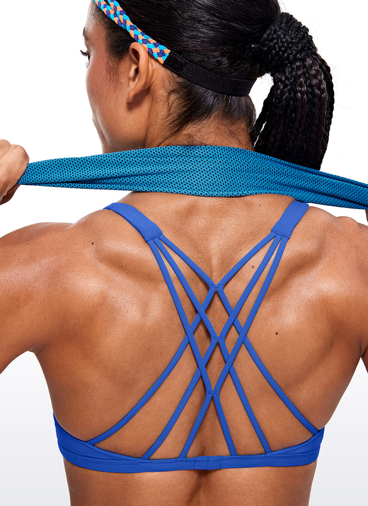 CRZ YOGA Women's Yoga Train Light Support Nakedfeel Strappy Bra Waves Blue