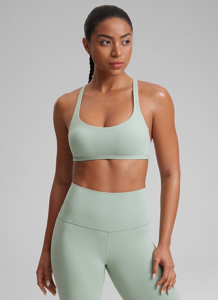 CRZ YOGA Women's Yoga Train Light Support Nakedfeel Strappy Bra Green Palm Court