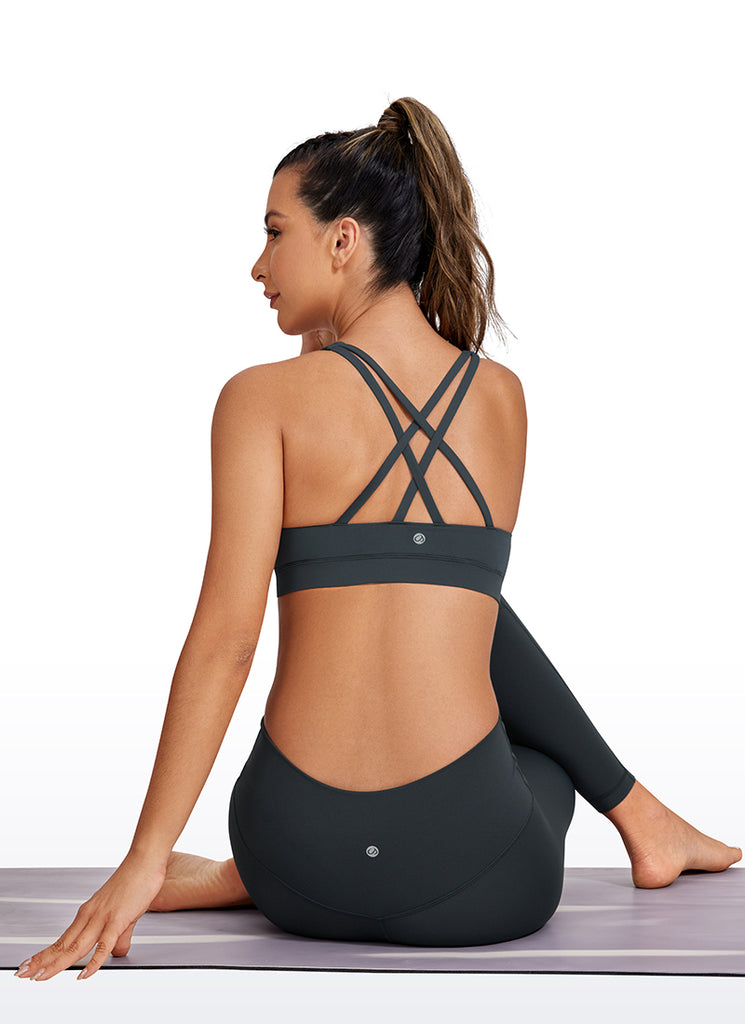 CRZ YOGA Women's Yoga Training Medium Support Nakedfeel Bra Cross Back Melanite