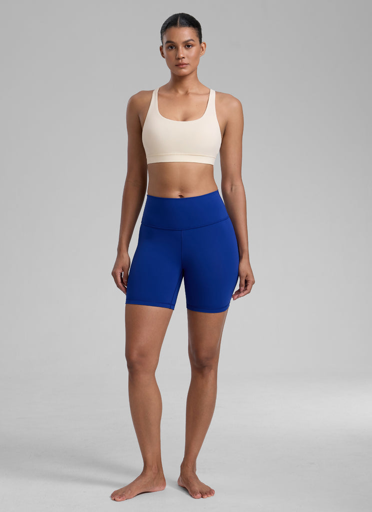 CRZ YOGA Women's Yoga Training Medium Support Nakedfeel Bra Cross Back White Apricot