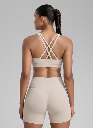 CRZ YOGA Women's Yoga Training Medium Support Nakedfeel Bra Cross Back Mojave Tan