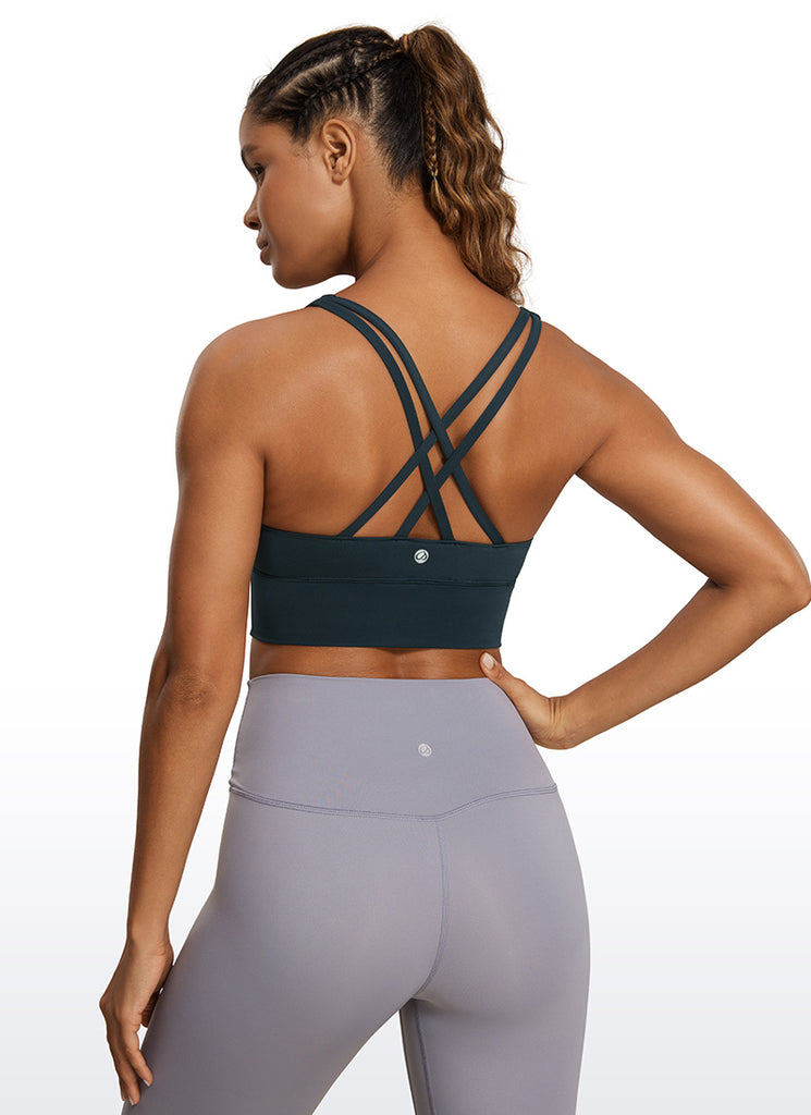 CRZ YOGA Womens Strappy Longline Nakedfeel Training Sports Bra Black