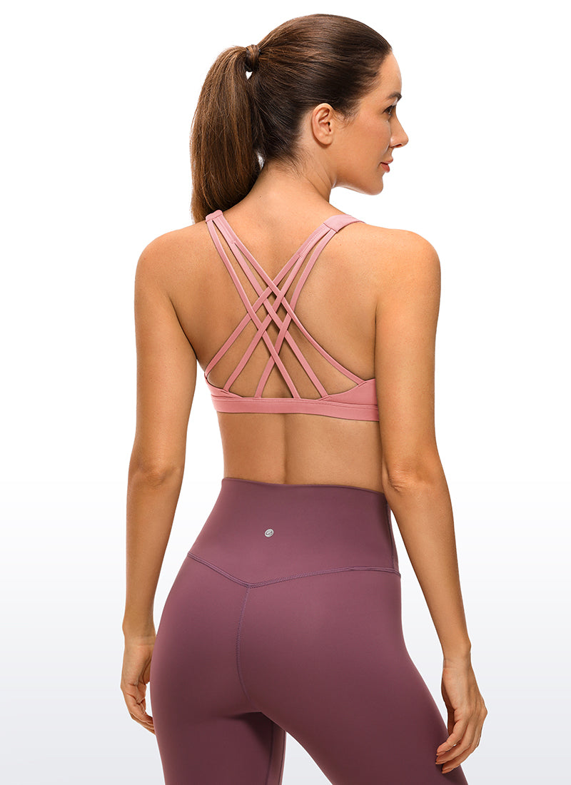 CRZ YOGA Women's Yoga Light Support Brushed Nakedfeel Strappy Bra Pink Puff