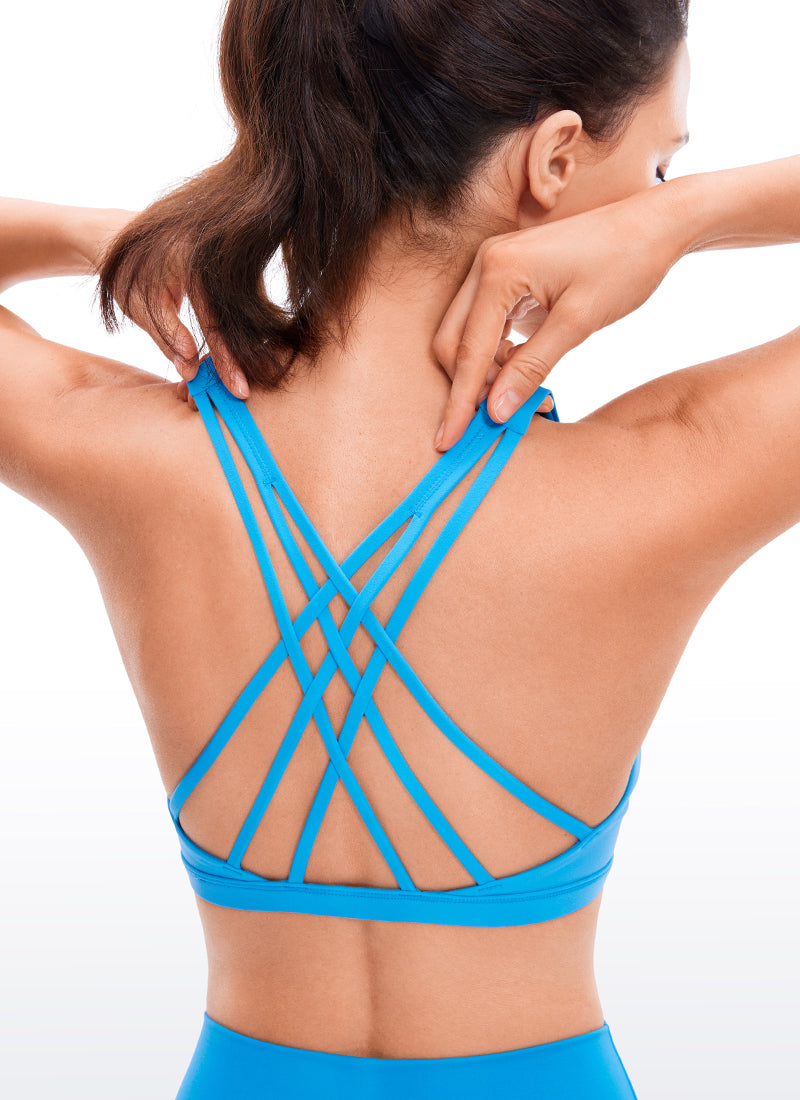 CRZ YOGA Women's Yoga Light Support Brushed Nakedfeel Strappy Bra Serenity Blue