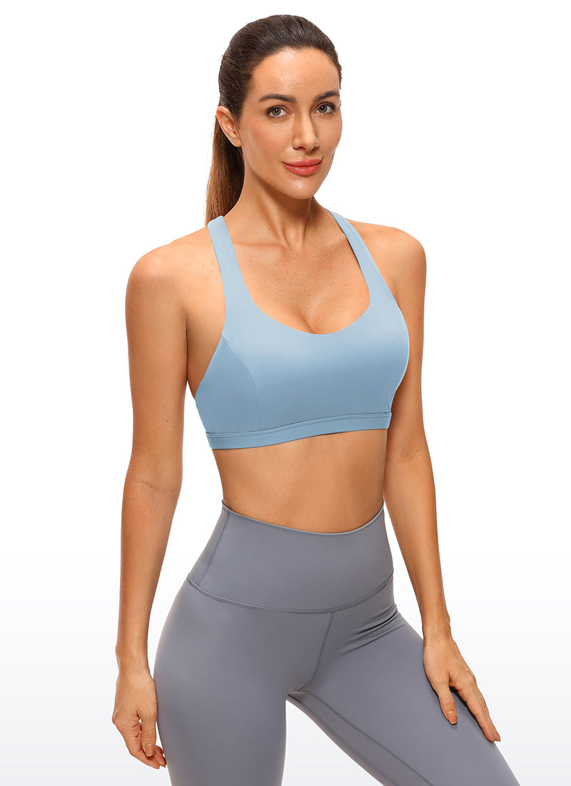 CRZ YOGA Women's Yoga Light Support Brushed Nakedfeel Strappy Bra The Breeze Blue