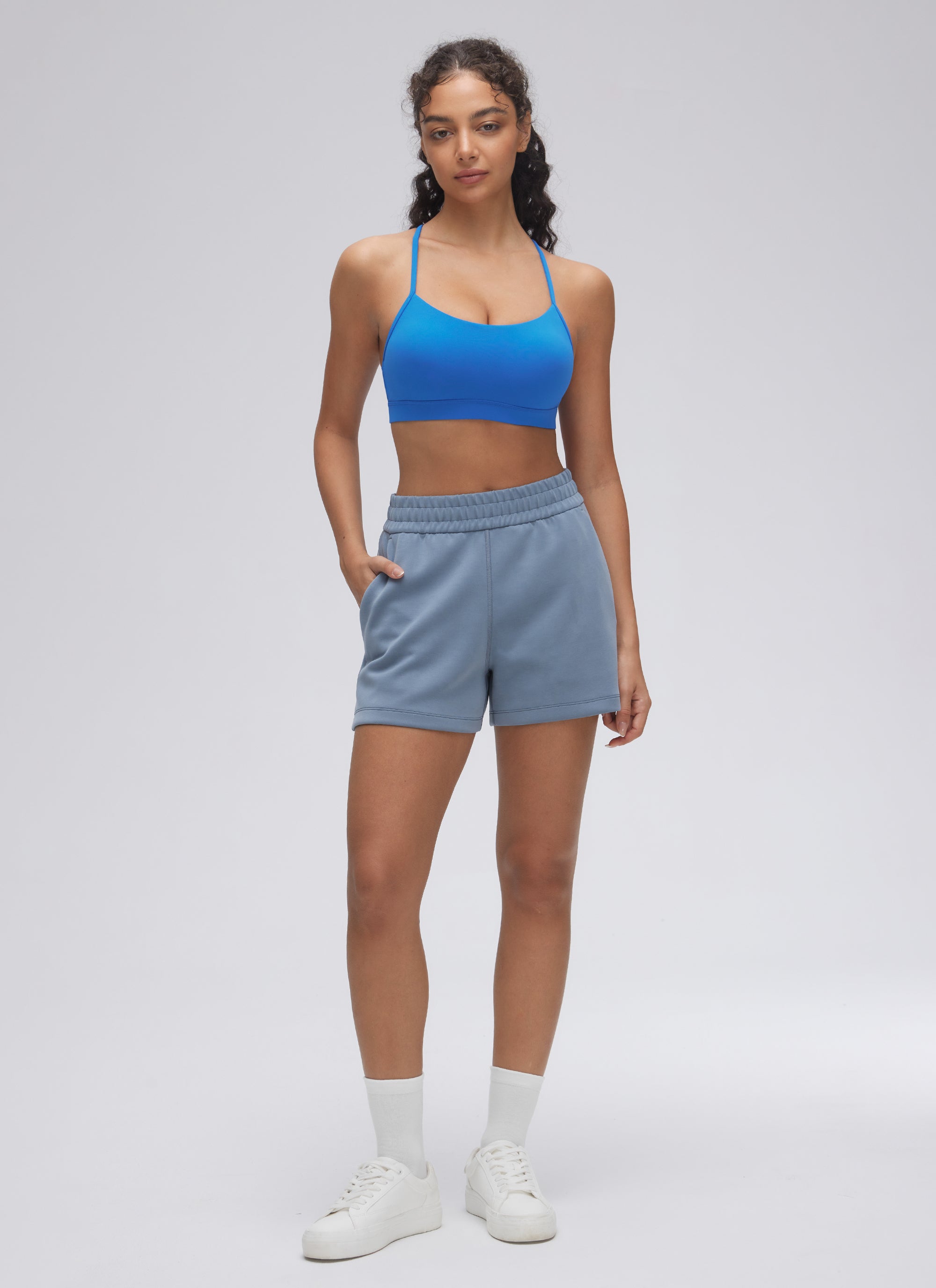 CRZ YOGA Women's Yoga Light Support Butterluxe Sports Bra Y back Sparkle Blue