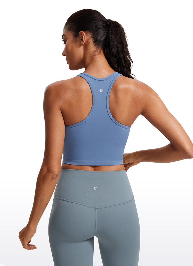 CRZ YOGA Women's Yoga Low support Butterluxe Scoop Neck Bra Y-Back Sparkle Blue