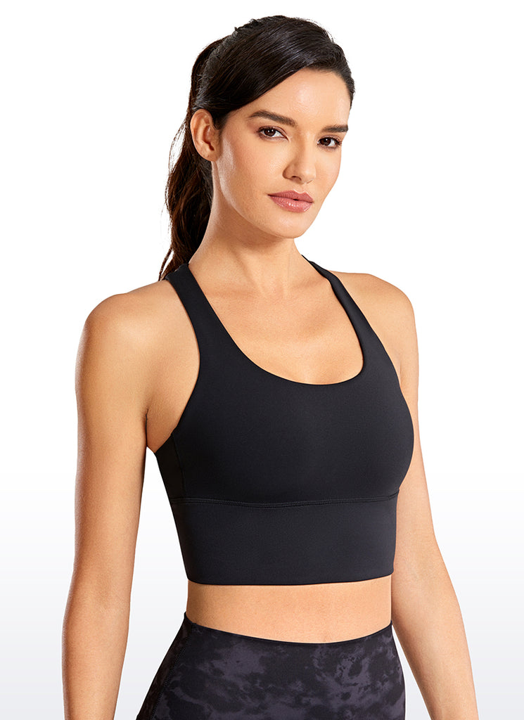 CRZ YOGA Women's Train Medium Support Nakedfeel Longline Bra Strappy Black
