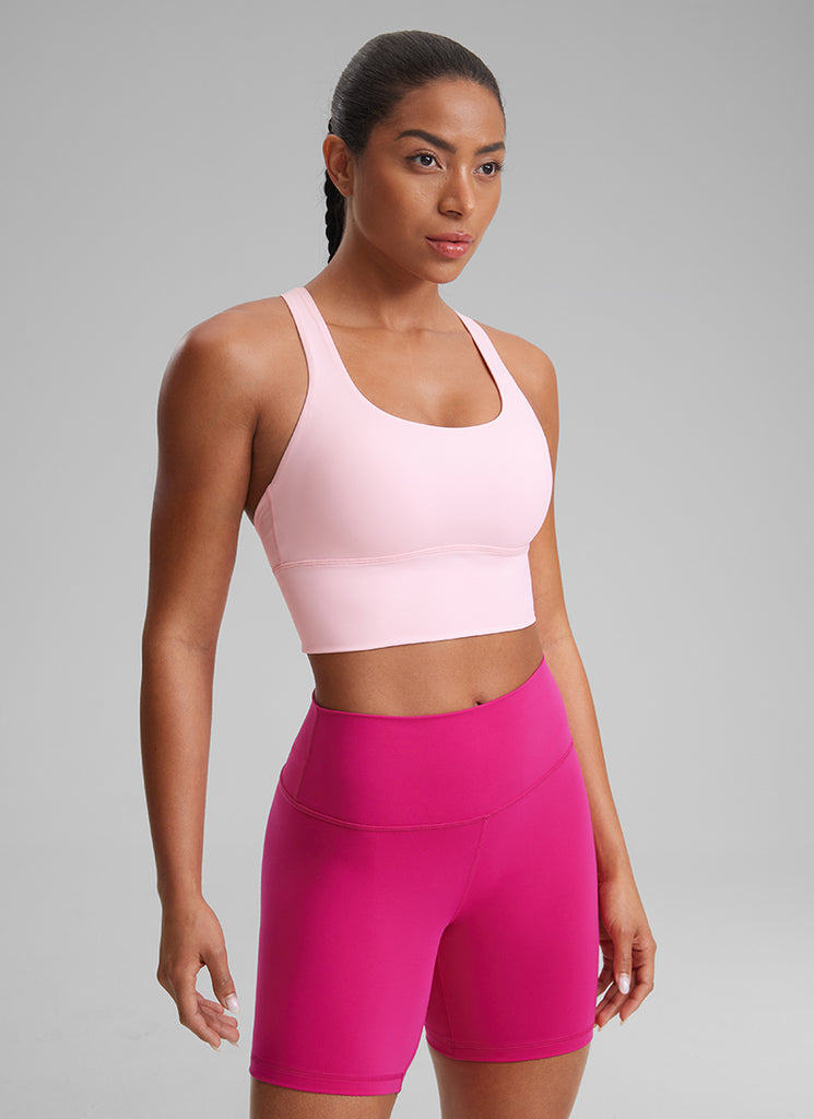 CRZ YOGA Women's Train Medium Support Nakedfeel Longline Bra Strappy Strawberry Pink