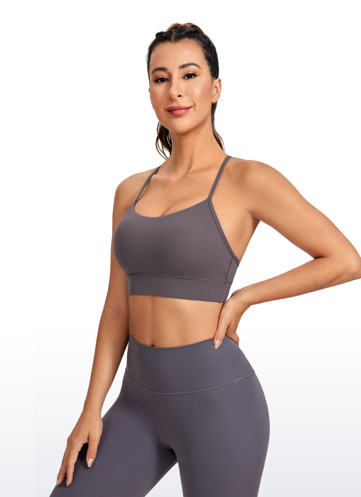 CRZ YOGA Women's Yoga Light Support Butterluxe Longline Bra Y-Back Taupe