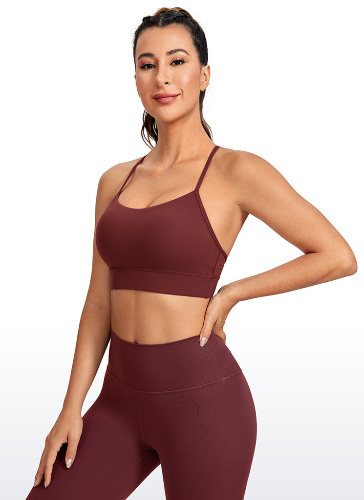 CRZ YOGA Women's Yoga Light Support Butterluxe Longline Bra Y-Back Noctilucence Red