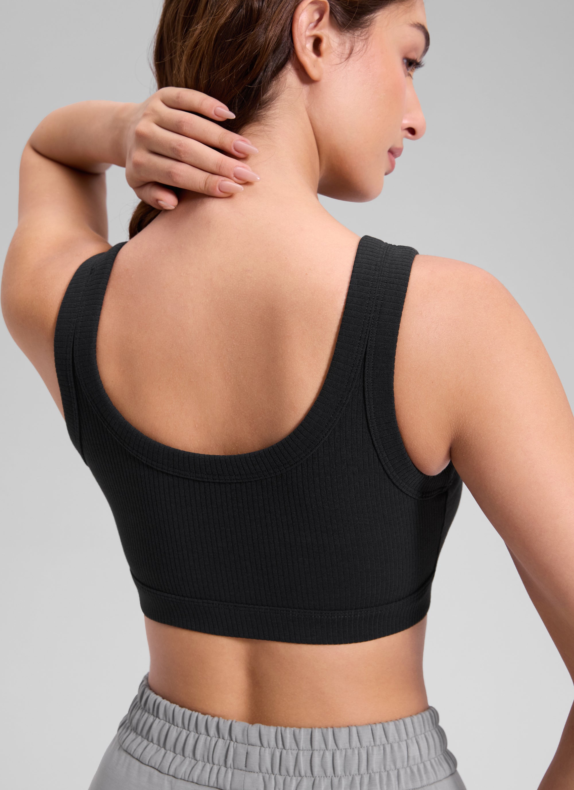 CRZ YOGA Women U Back Wireless Medium Impact Ribbed Sports Bras Black