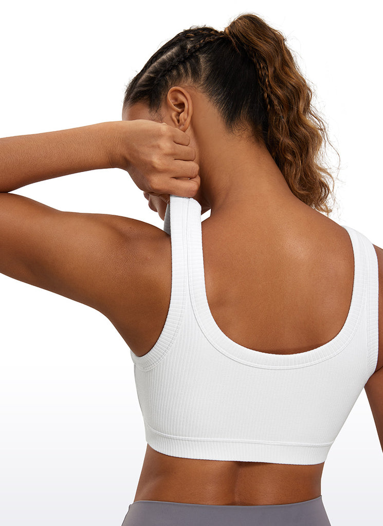 CRZ YOGA Women U Back Wireless Medium Impact Ribbed Sports Bras White
