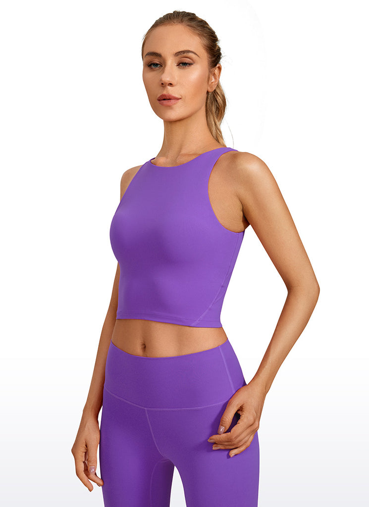 CRZ YOGA Women's Yoga Low Support Butterluxe High Neck Bra U Back Hibiscus Purple