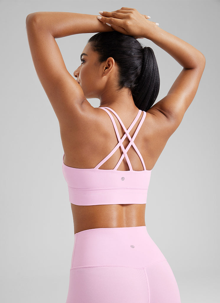 CRZ YOGA Womens Butterluxe Strappy Longline Criss Cross Molded Cup Bra Mojave Tan