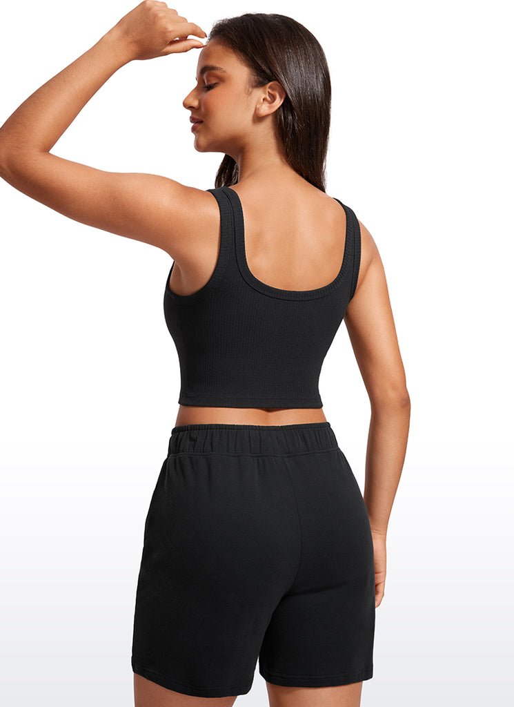 CRZ YOGA Women Longline U Neck Medium Impact Ribbed Sports Bras Sparkle Blue