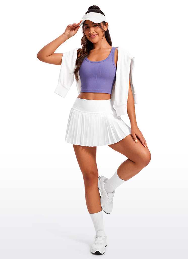 CRZ YOGA Women Longline U Neck Medium Impact Ribbed Sports Bras White Apricot