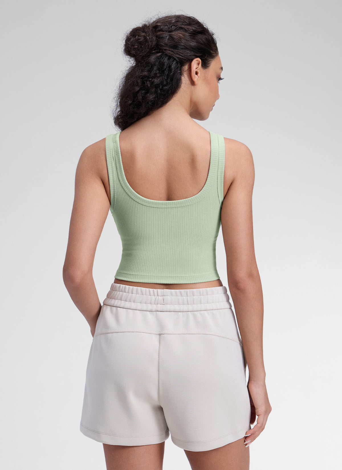 CRZ YOGA Women Longline U Neck Medium Impact Ribbed Sports Bras Fog Green @model_info:Anano