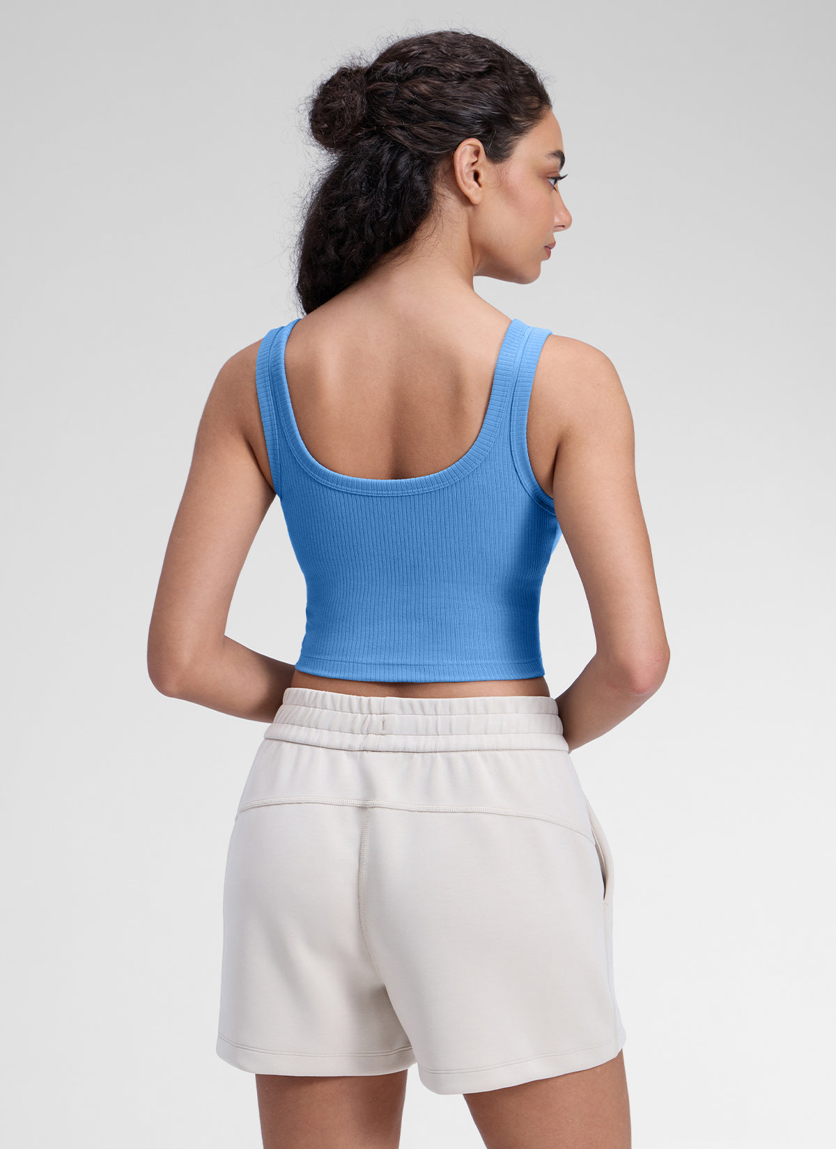 CRZ YOGA Women Longline U Neck Medium Impact Ribbed Sports Bras Party Blue @model_info:Anano