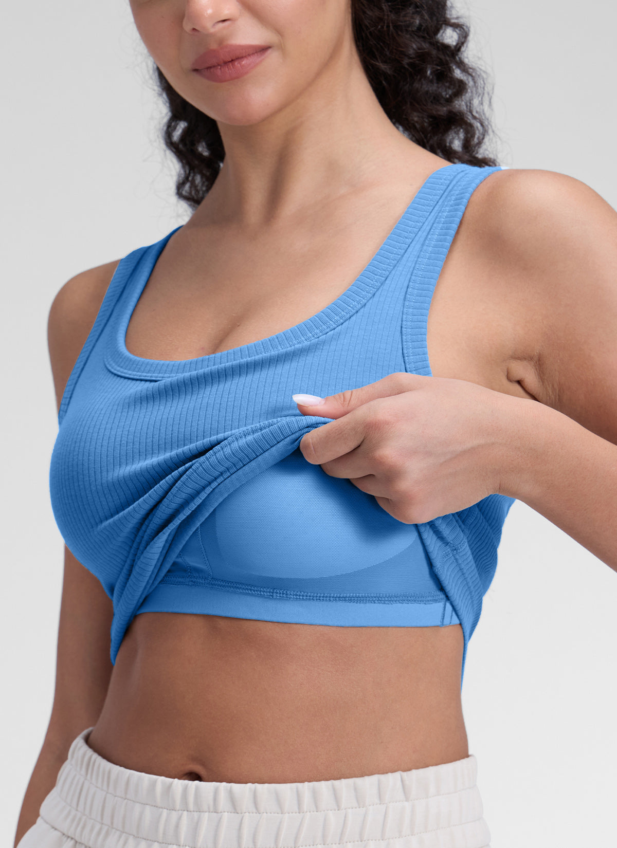 CRZ YOGA Women Longline U Neck Medium Impact Ribbed Sports Bras Party Blue @model_info:Anano