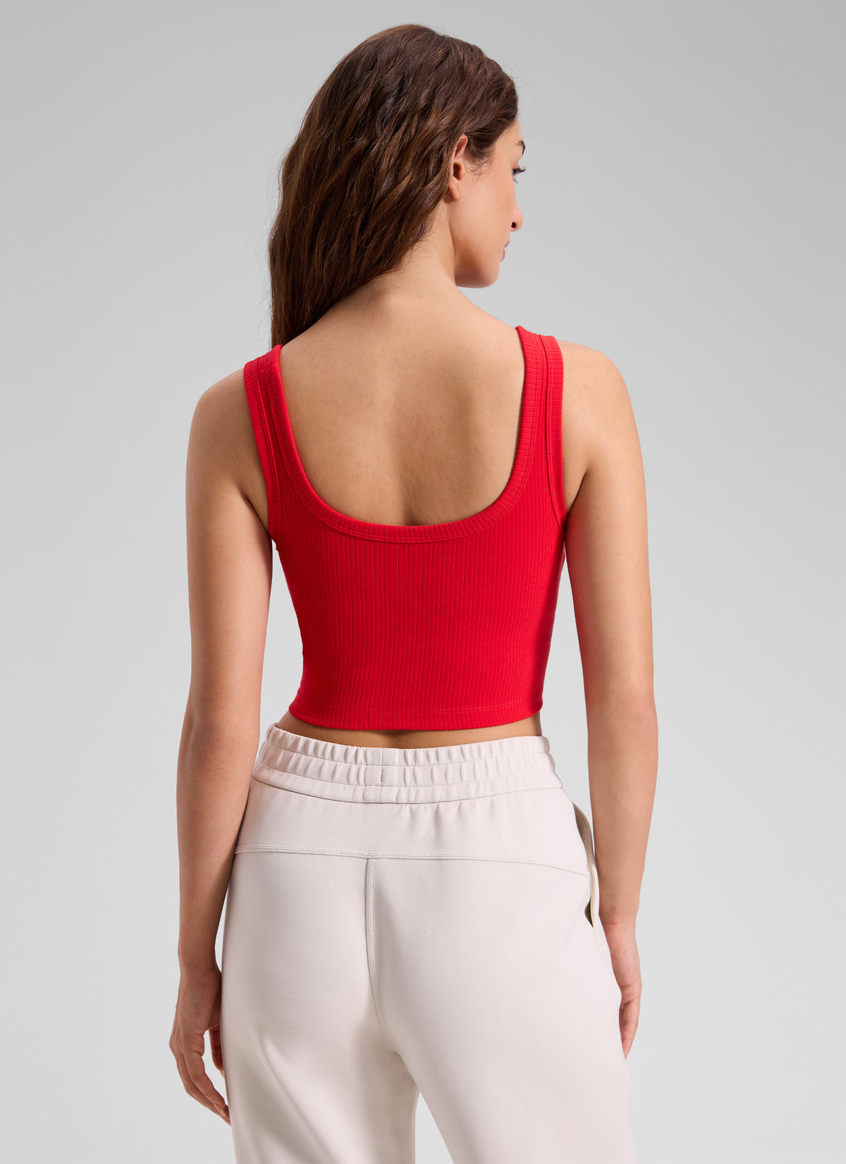 CRZ YOGA Women Longline U Neck Medium Impact Ribbed Sports Bras Deep Red @model_info:Inga