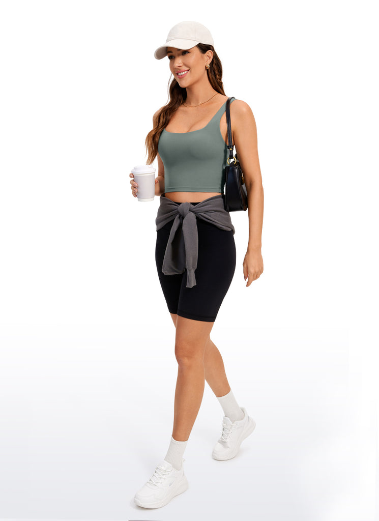 CRZ YOGA Women's Yoga Low Impact Butterluxe Longline Bra Square Neck True Navy