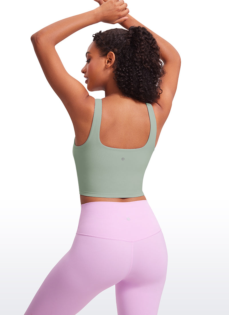 CRZ YOGA Women's Yoga Low Impact Butterluxe Longline Bra Square Neck Green Palm Court