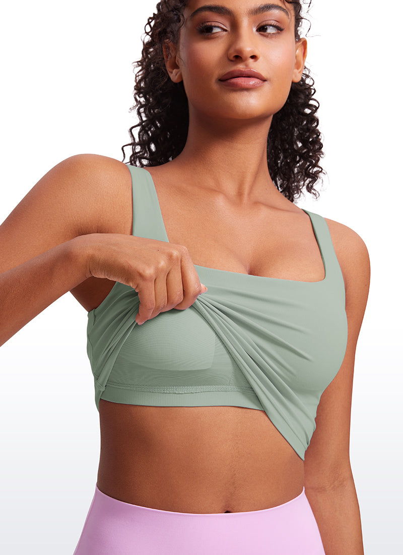 CRZ YOGA Women's Yoga Low Impact Butterluxe Longline Bra Square Neck Green Palm Court
