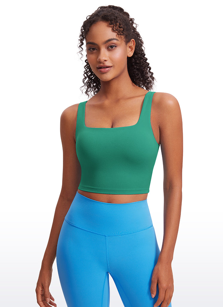 CRZ YOGA Women's Yoga Low Impact Butterluxe Longline Bra Square Neck Black Tie Dye Flowers