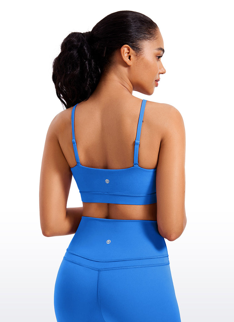 CRZ YOGA Womens Butterluxe  Adjustable Spaghetti Thin Strap Sports Bra Sparkle Blue
