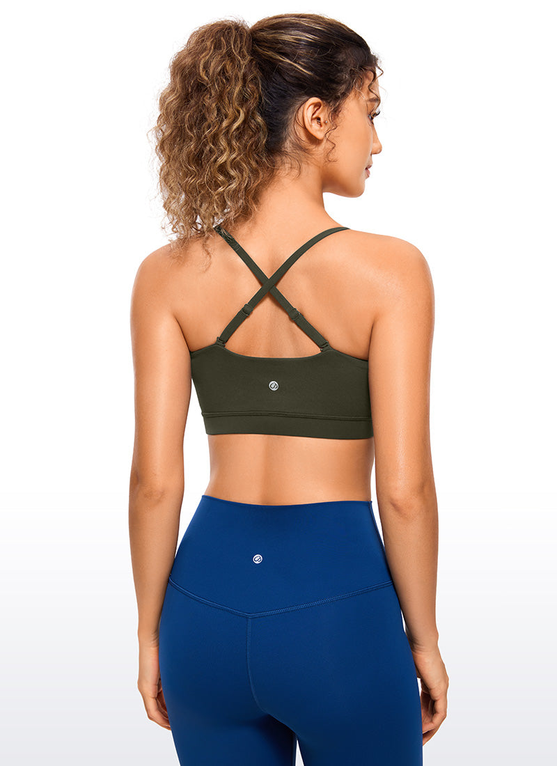 CRZ YOGA Womens Butterluxe  Adjustable Spaghetti Thin Strap Sports Bra Olive Green