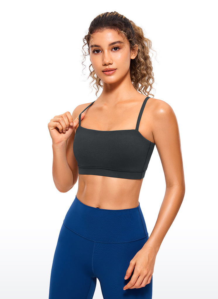 CRZ YOGA Womens Butterluxe  Adjustable Spaghetti Thin Strap Sports Bra Sparkle Blue