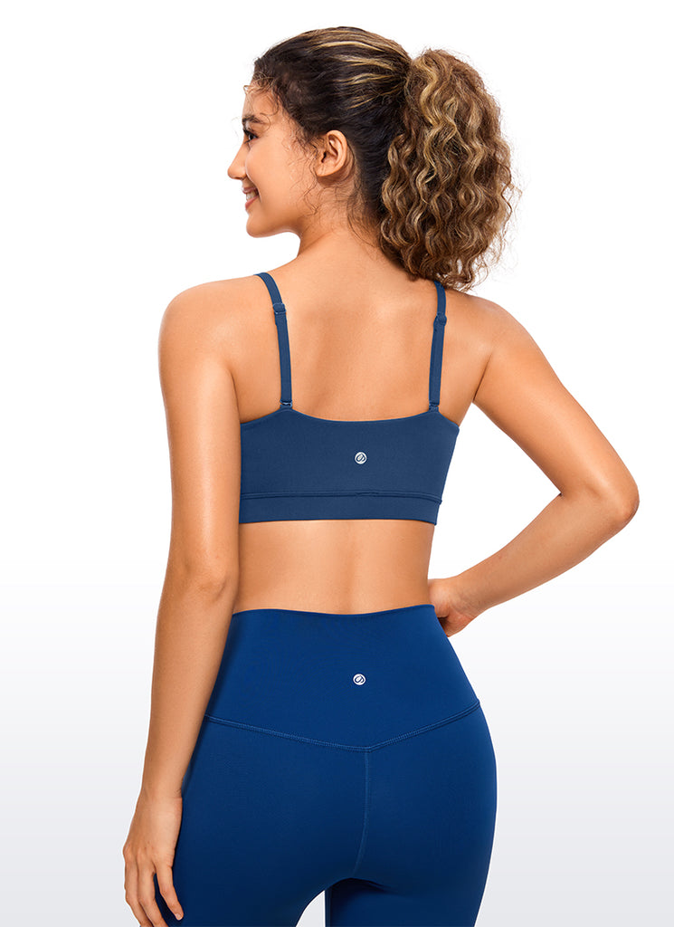 CRZ YOGA Womens Butterluxe  Adjustable Spaghetti Thin Strap Sports Bra Coffee Brown