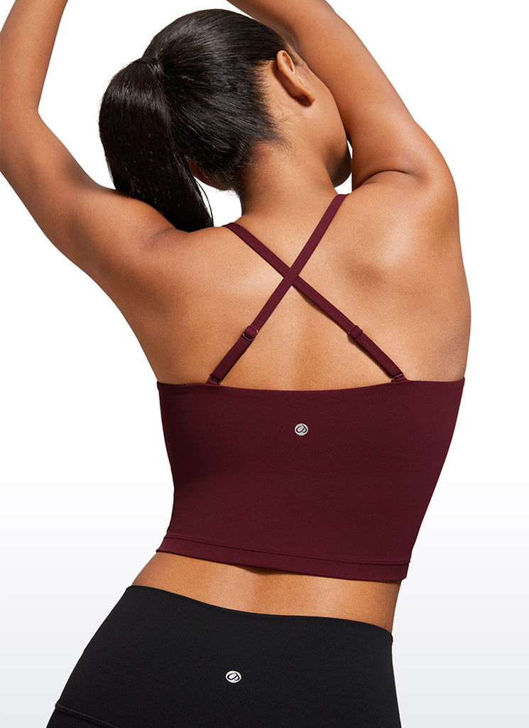 CRZ YOGA Womens Butterluxe Longline Adjustable Thin Strap Sports Bra Red Merlot