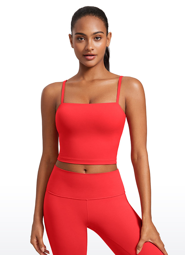 CRZ YOGA Womens Butterluxe Longline Adjustable Thin Strap Sports Bra Taupe