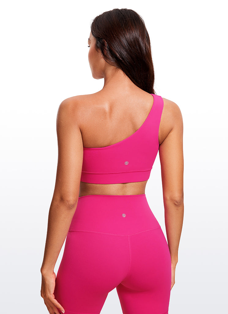 CRZ YOGA Butterluxe Womens One Shoulder Sports Bra Asymmetrical Padded Granita Pink