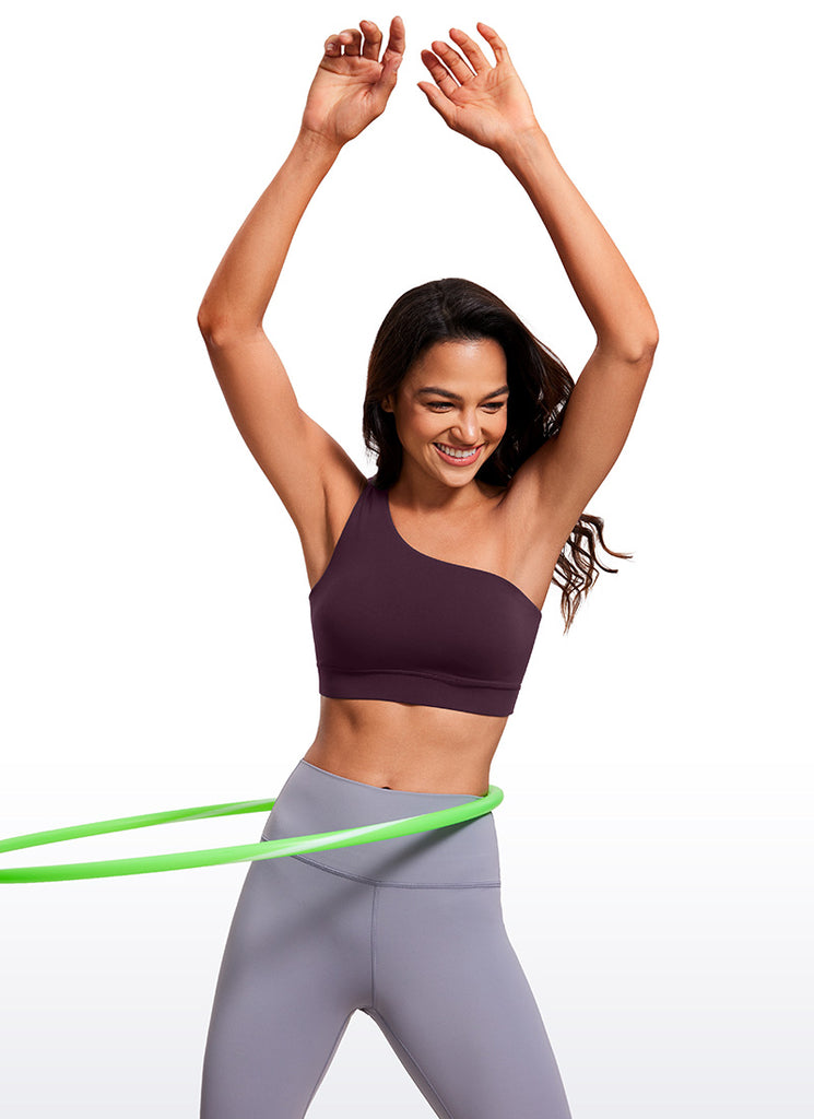 CRZ YOGA Butterluxe Womens One Shoulder Sports Bra Asymmetrical Padded Deep Purple