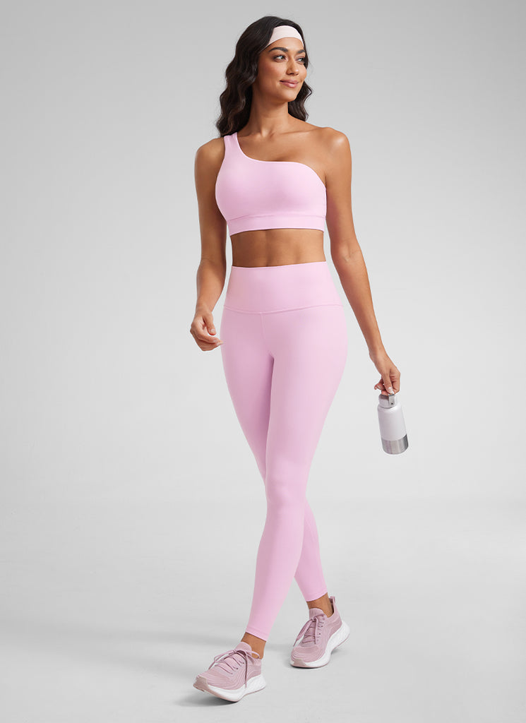 CRZ YOGA Butterluxe Womens One Shoulder Sports Bra Asymmetrical Padded Gull Gray