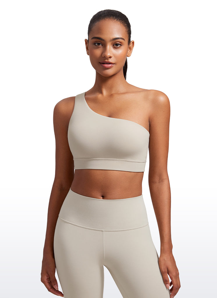 CRZ YOGA Butterluxe Womens One Shoulder Sports Bra Asymmetrical Padded Gull Gray