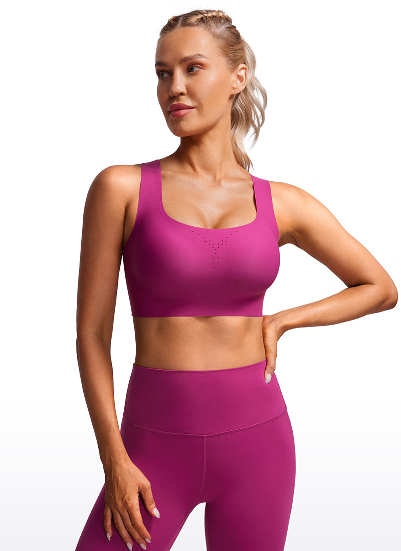 CRZ YOGA Womens U Neck High Impact Training Sports Bra Racerback Magenta Purple