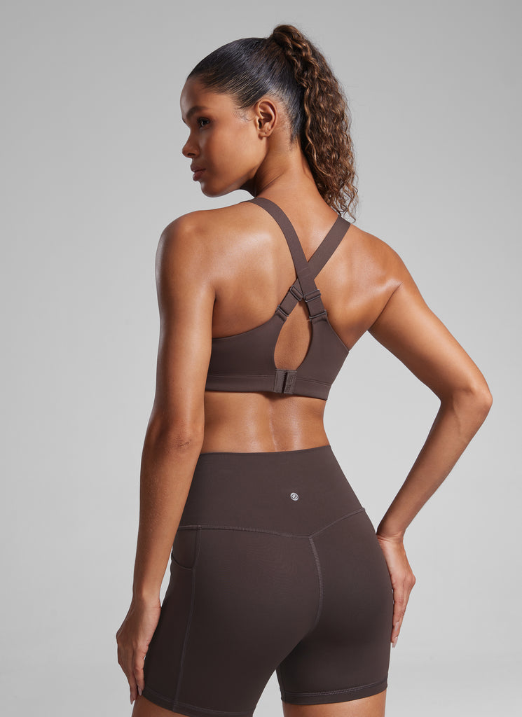 CRZ YOGA Womens Zip Front High Impact Sport Bra with Adjustable Straps True Navy