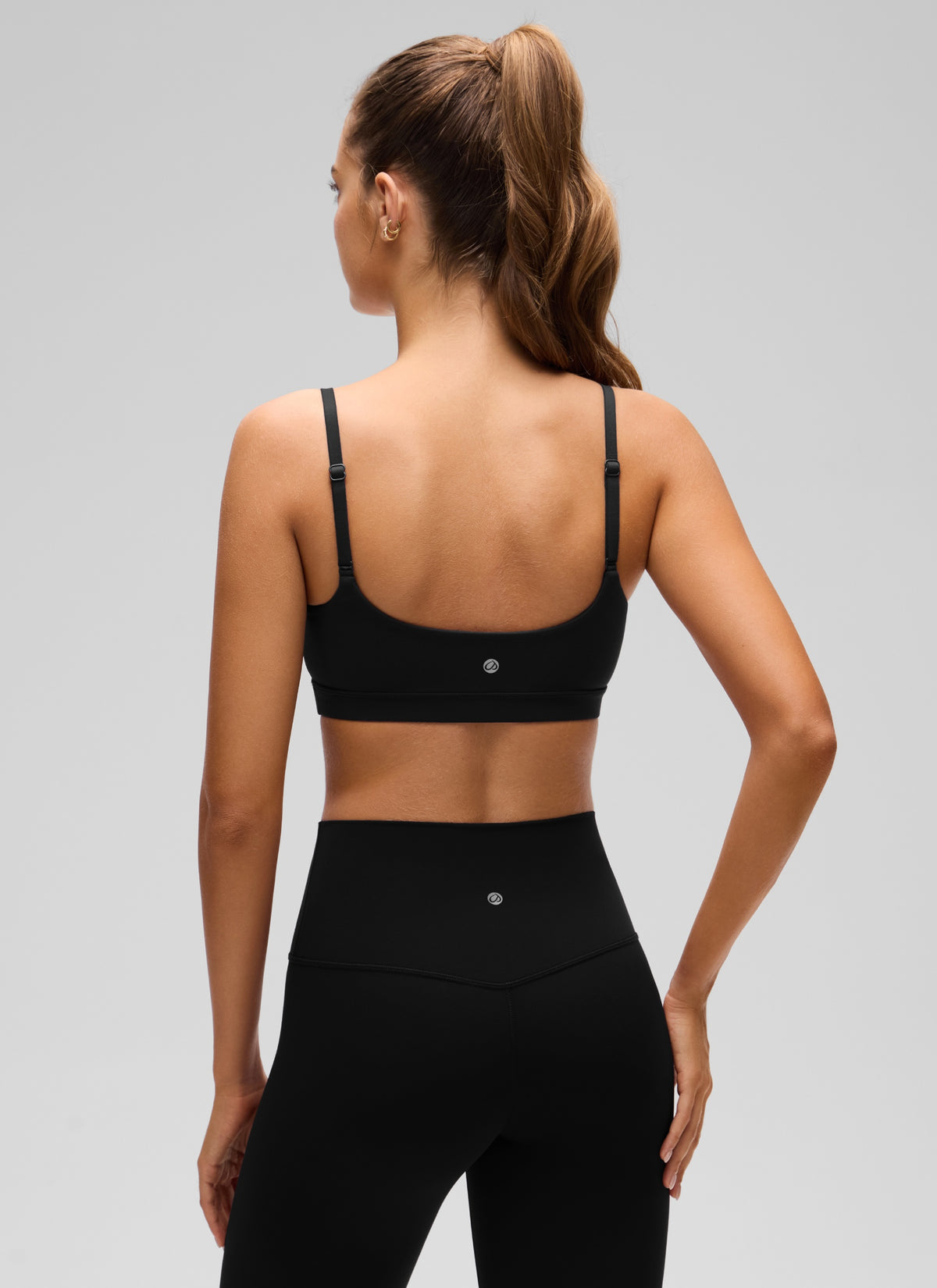 CRZ YOGA Womens Butterluxe Adjustable Spaghetti Strap Scoop Neck Bra Black @model_info:Anano