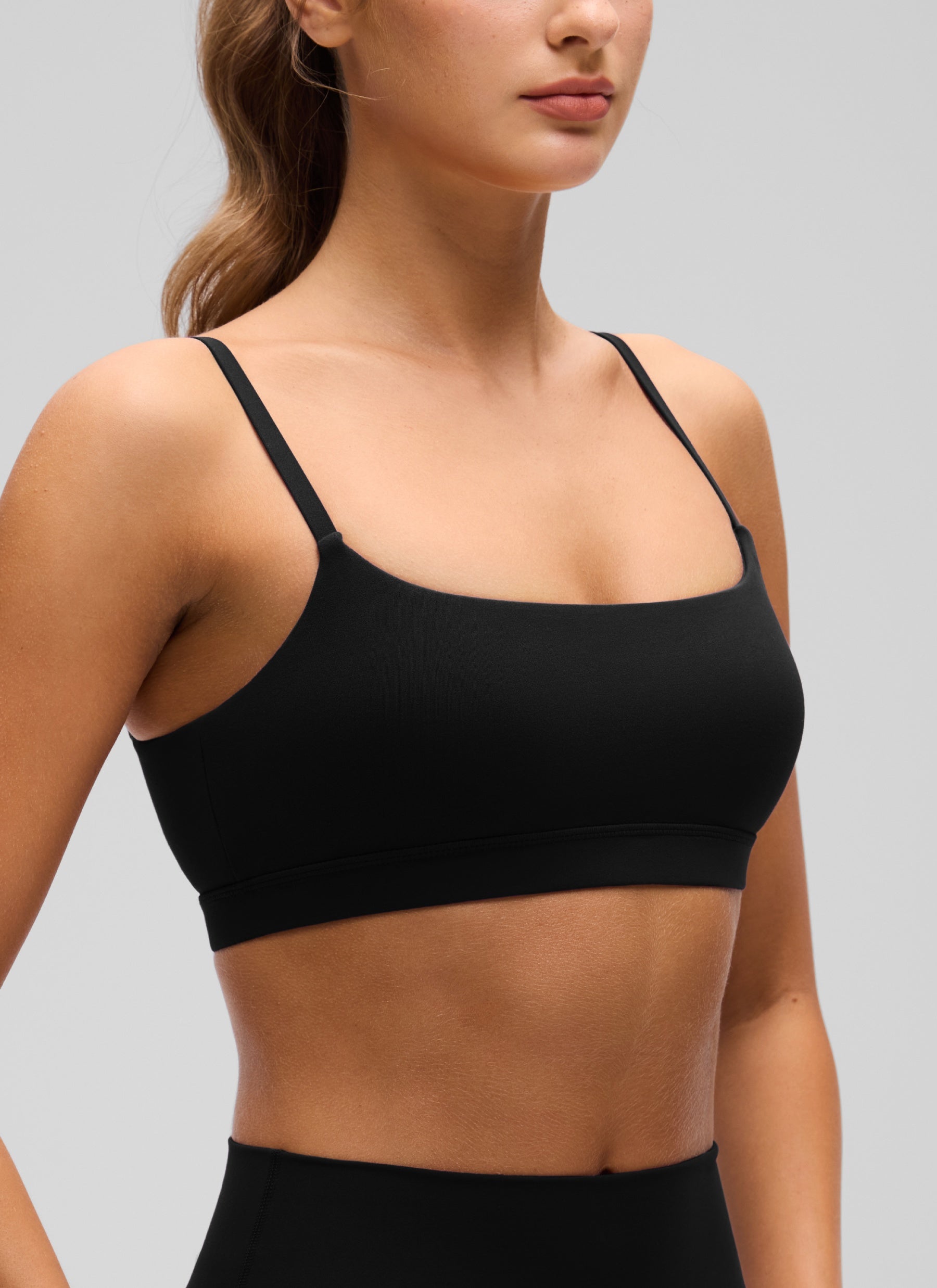 CRZ YOGA Womens Butterluxe Adjustable Spaghetti Strap Scoop Neck Bra Black @model_info:Anano