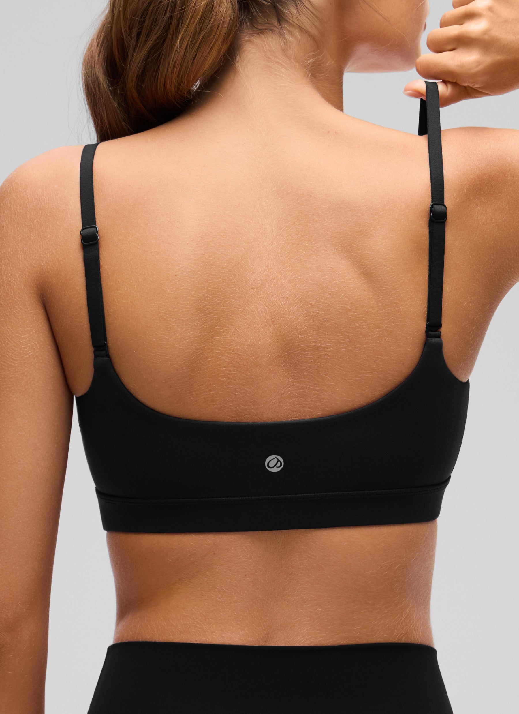 CRZ YOGA Womens Butterluxe Adjustable Spaghetti Strap Scoop Neck Bra Black @model_info:Anano