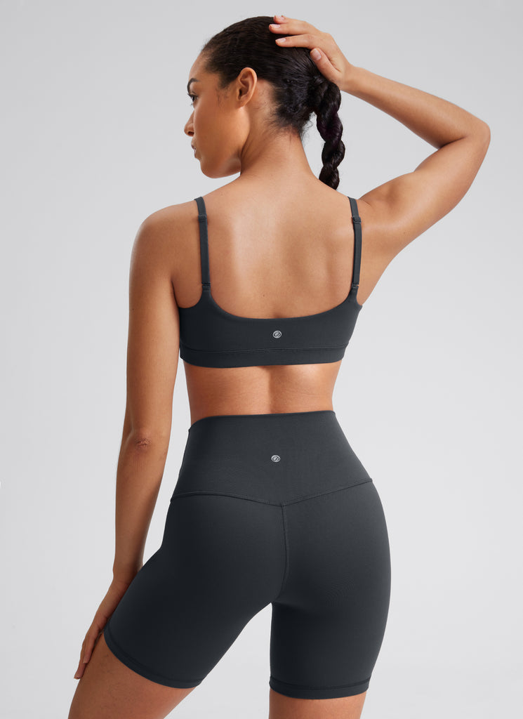 CRZ YOGA Womens Butterluxe Adjustable Spaghetti Strap Scoop Neck Bra Melanite