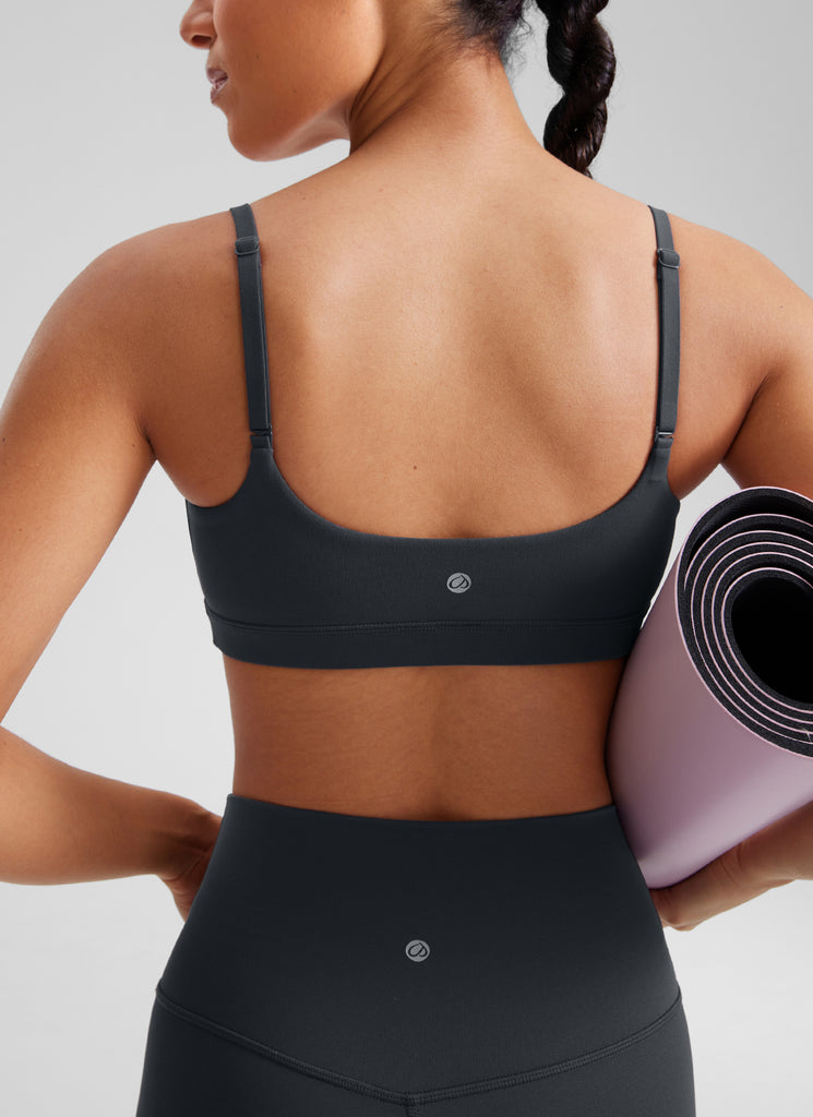 CRZ YOGA Womens Butterluxe Adjustable Spaghetti Strap Scoop Neck Bra Melanite