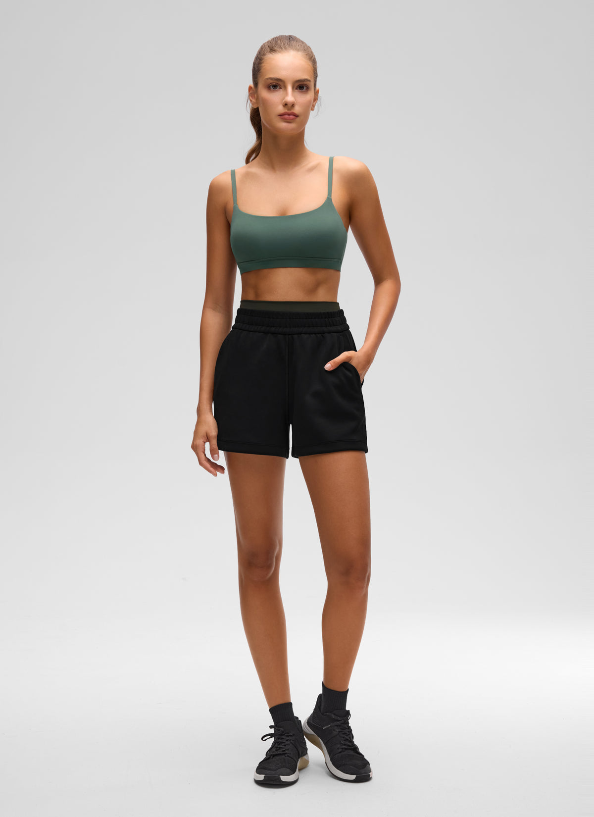 CRZ YOGA Womens Butterluxe Adjustable Spaghetti Strap Scoop Neck Bra Dark Forest Green @model_info:T