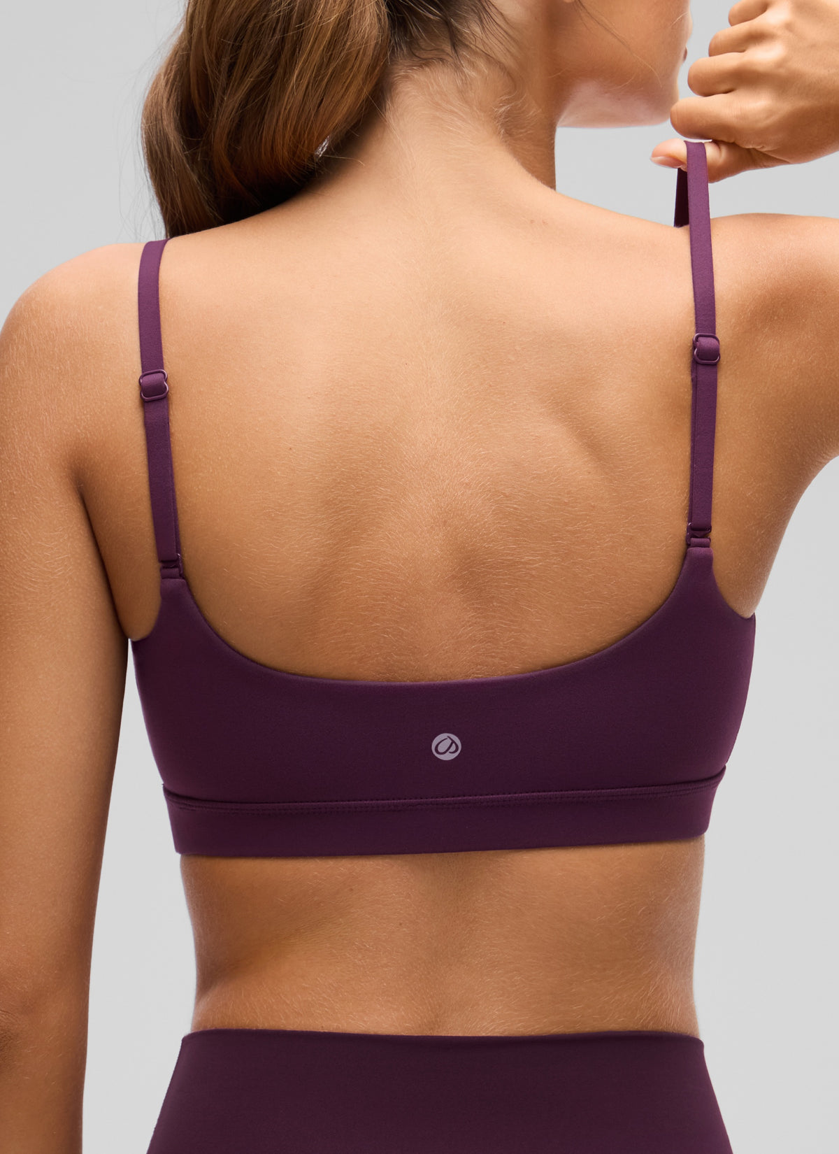 CRZ YOGA Womens Butterluxe Adjustable Spaghetti Strap Scoop Neck Bra Deep Purple @model_info:Anano